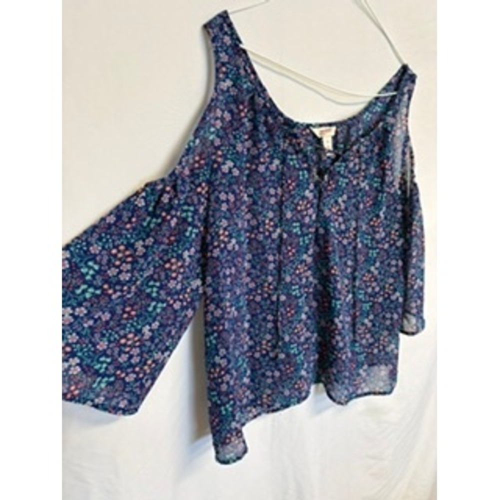 Arizona Jean Co Womens Fairy Floral Cold Shoulder Lace Up Blouse Size M Boho